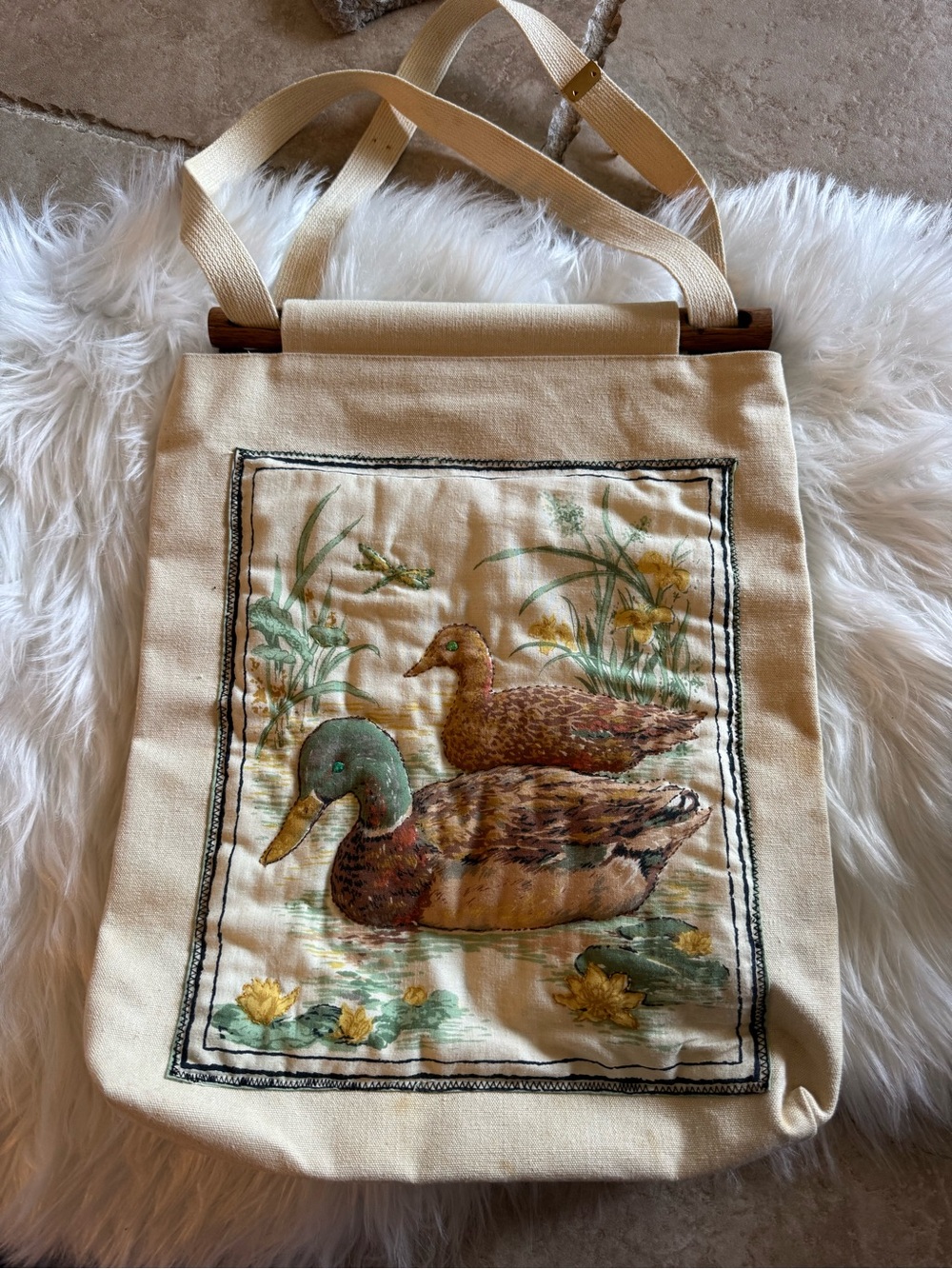 Canvas Duck Tote Wall Art - Cream Tote with Duck Illustration